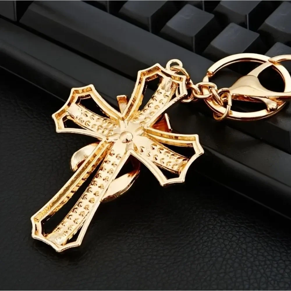 CHRISTIAN CROSS Sparkling Embellished Golden Tone Key Chain